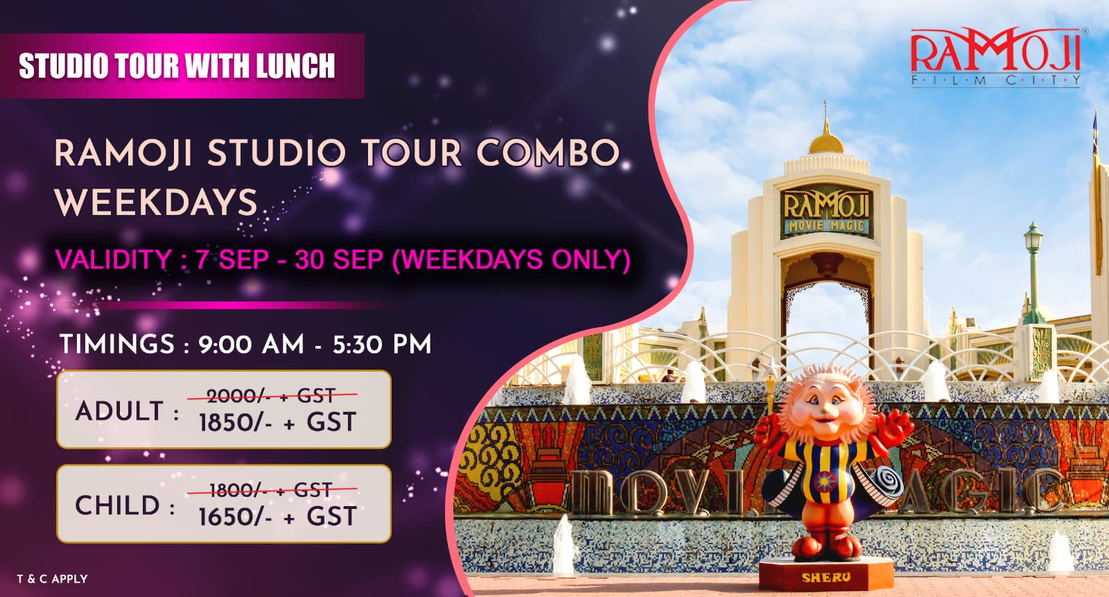 Ramoji Film City Studio Tour with Lunch Combo (Weekdays)